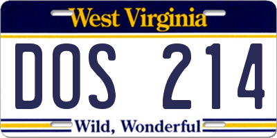 WV license plate DOS214