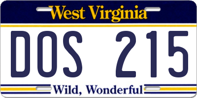 WV license plate DOS215