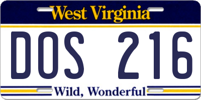 WV license plate DOS216