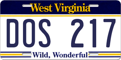 WV license plate DOS217