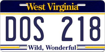 WV license plate DOS218