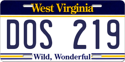 WV license plate DOS219