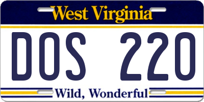 WV license plate DOS220