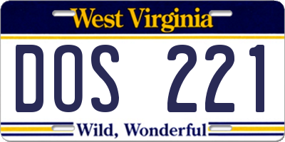 WV license plate DOS221