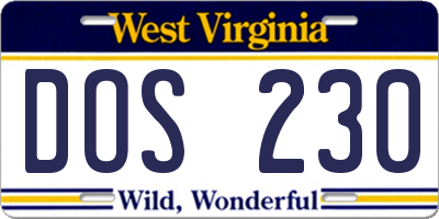 WV license plate DOS230
