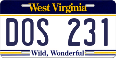 WV license plate DOS231