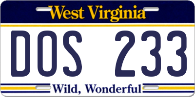 WV license plate DOS233