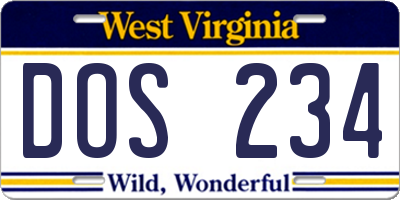 WV license plate DOS234