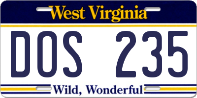 WV license plate DOS235