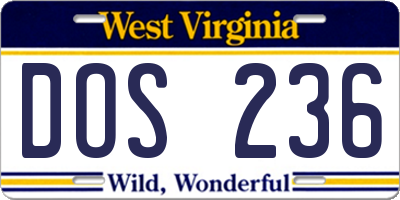 WV license plate DOS236