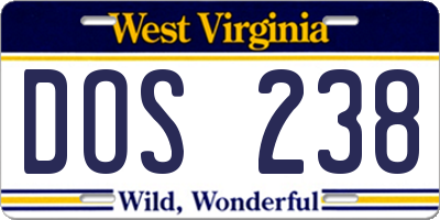 WV license plate DOS238