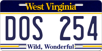WV license plate DOS254