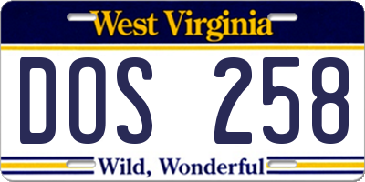 WV license plate DOS258