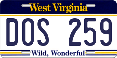 WV license plate DOS259