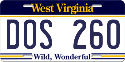 WV license plate DOS260