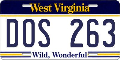WV license plate DOS263