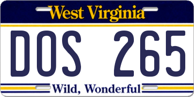 WV license plate DOS265