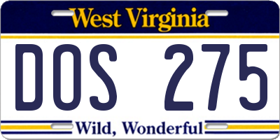 WV license plate DOS275