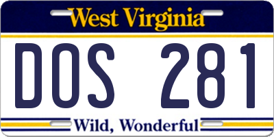 WV license plate DOS281