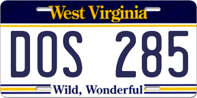 WV license plate DOS285