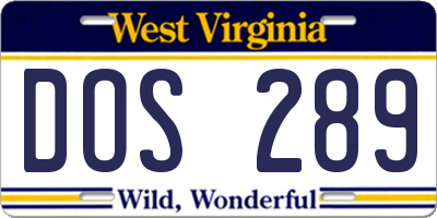 WV license plate DOS289
