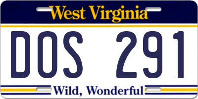 WV license plate DOS291