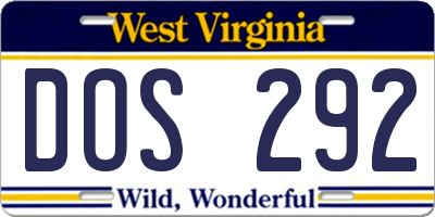 WV license plate DOS292