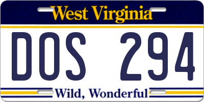 WV license plate DOS294
