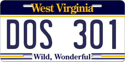 WV license plate DOS301