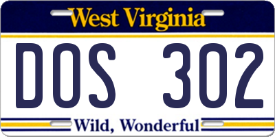 WV license plate DOS302