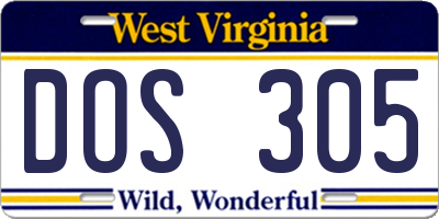 WV license plate DOS305