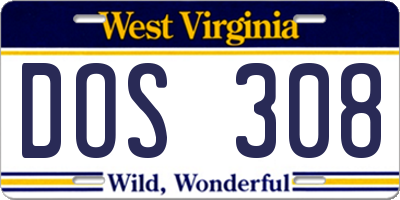 WV license plate DOS308
