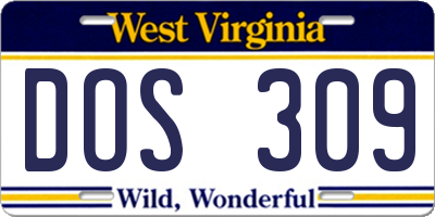 WV license plate DOS309