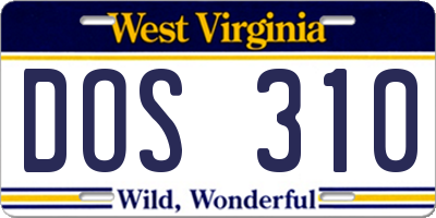 WV license plate DOS310