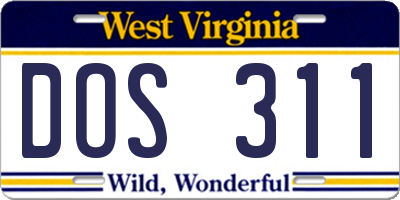 WV license plate DOS311