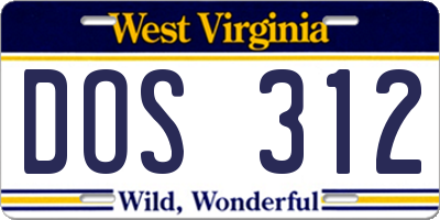 WV license plate DOS312