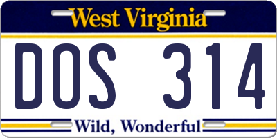 WV license plate DOS314