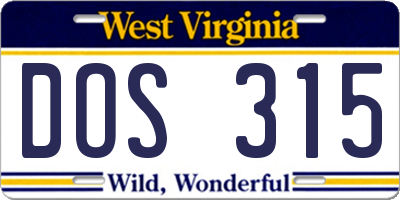 WV license plate DOS315