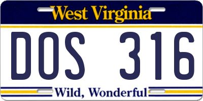 WV license plate DOS316