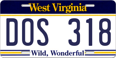 WV license plate DOS318