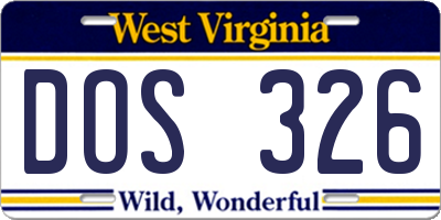 WV license plate DOS326