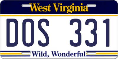 WV license plate DOS331