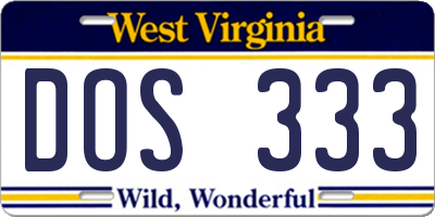 WV license plate DOS333