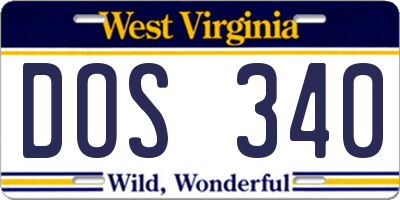 WV license plate DOS340