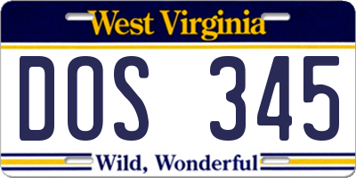 WV license plate DOS345
