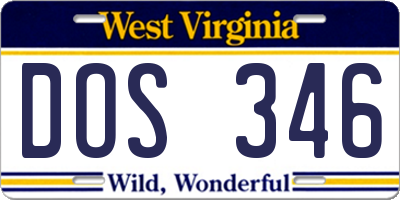 WV license plate DOS346