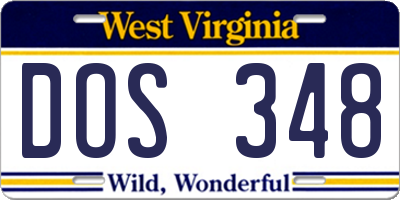 WV license plate DOS348