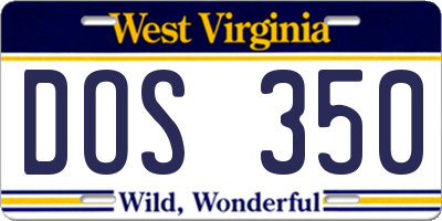 WV license plate DOS350