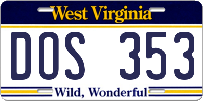 WV license plate DOS353