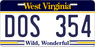 WV license plate DOS354